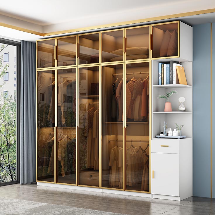 Wood and Glass Wardrobe Cabinet Contemporary Hinged Wardrobe Closet