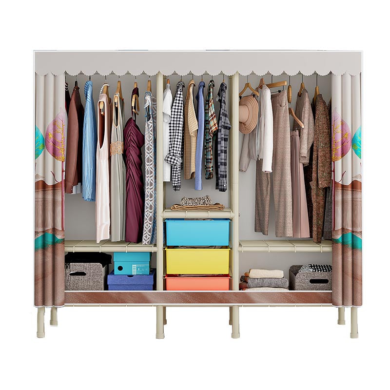 Contemporary Wardrobe Armoire Steel Adjustable Shelves Wardrobe Closet for Bedroom