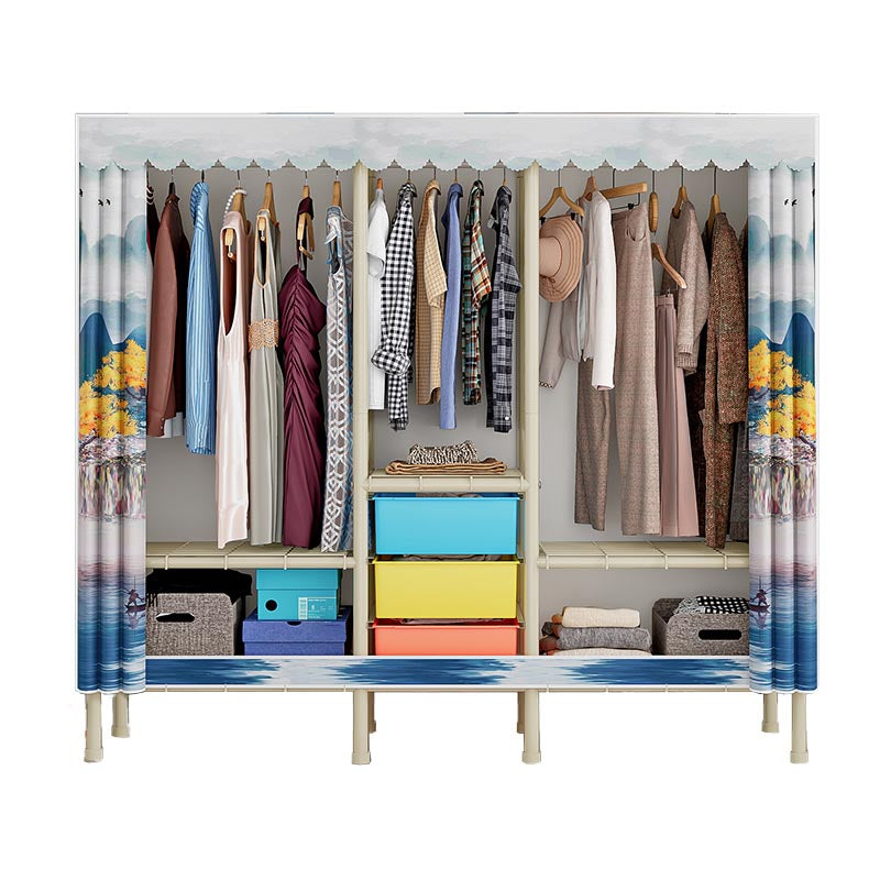 Contemporary Wardrobe Armoire Steel Adjustable Shelves Wardrobe Closet for Bedroom