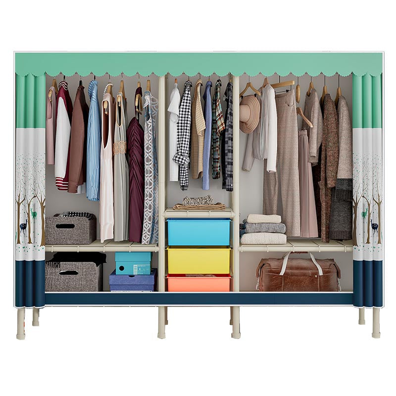 Contemporary Wardrobe Armoire Steel Adjustable Shelves Wardrobe Closet for Bedroom