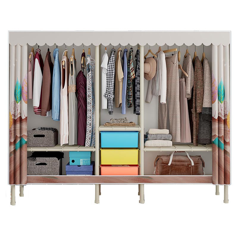 Contemporary Wardrobe Armoire Steel Adjustable Shelves Wardrobe Closet for Bedroom