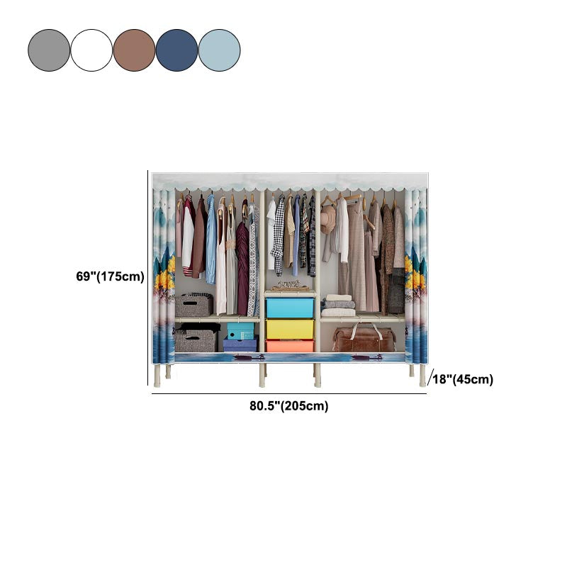 Contemporary Wardrobe Armoire Steel Adjustable Shelves Wardrobe Closet for Bedroom
