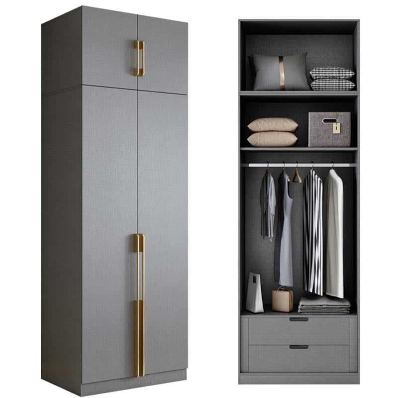 Contemporary Style Gray Colour Wardrobe Wood Soft Close Drawer Wardrobe Closet