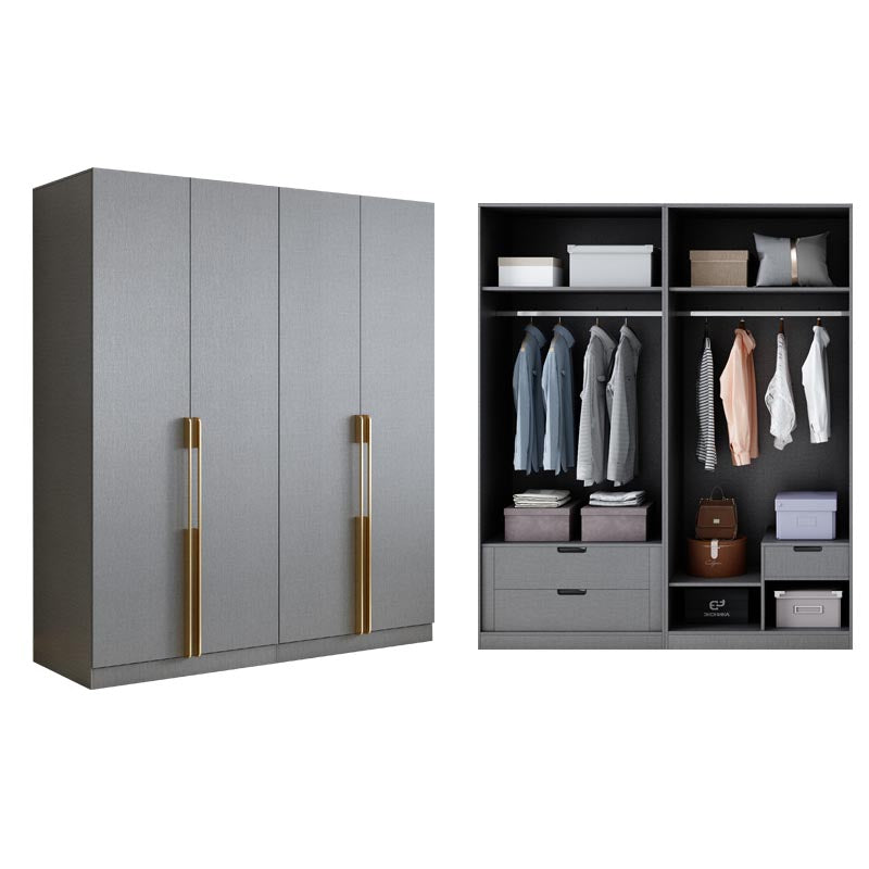 Contemporary Style Gray Colour Wardrobe Wood Soft Close Drawer Wardrobe Closet