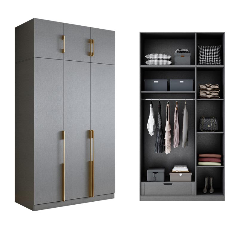 Contemporary Style Gray Colour Wardrobe Wood Soft Close Drawer Wardrobe Closet
