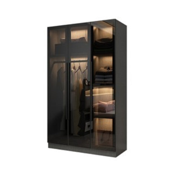 Contemporary Wardrobe Armoire with Shelves Wood and Glass Wardrobe Closet