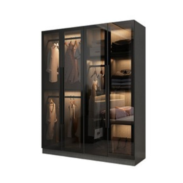 Contemporary Wardrobe Armoire with Shelves Wood and Glass Wardrobe Closet