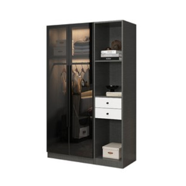 Contemporary Wardrobe Armoire with Shelves Wood and Glass Wardrobe Closet