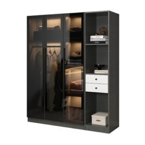 Contemporary Wardrobe Armoire with Shelves Wood and Glass Wardrobe Closet