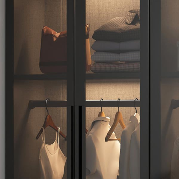 Contemporary Wardrobe Armoire with Shelves Wood and Glass Wardrobe Closet