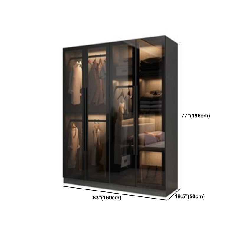 Contemporary Wardrobe Armoire with Shelves Wood and Glass Wardrobe Closet