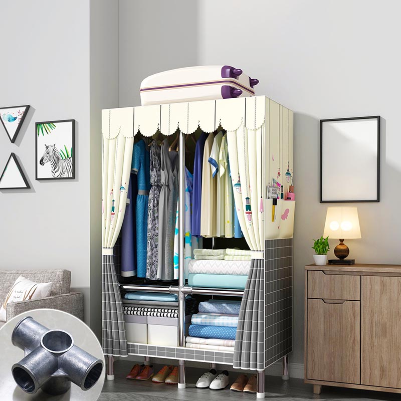 Modern Style Metal Wardrobe 3-Tier Cloth Rod Included Wardrobe Closet