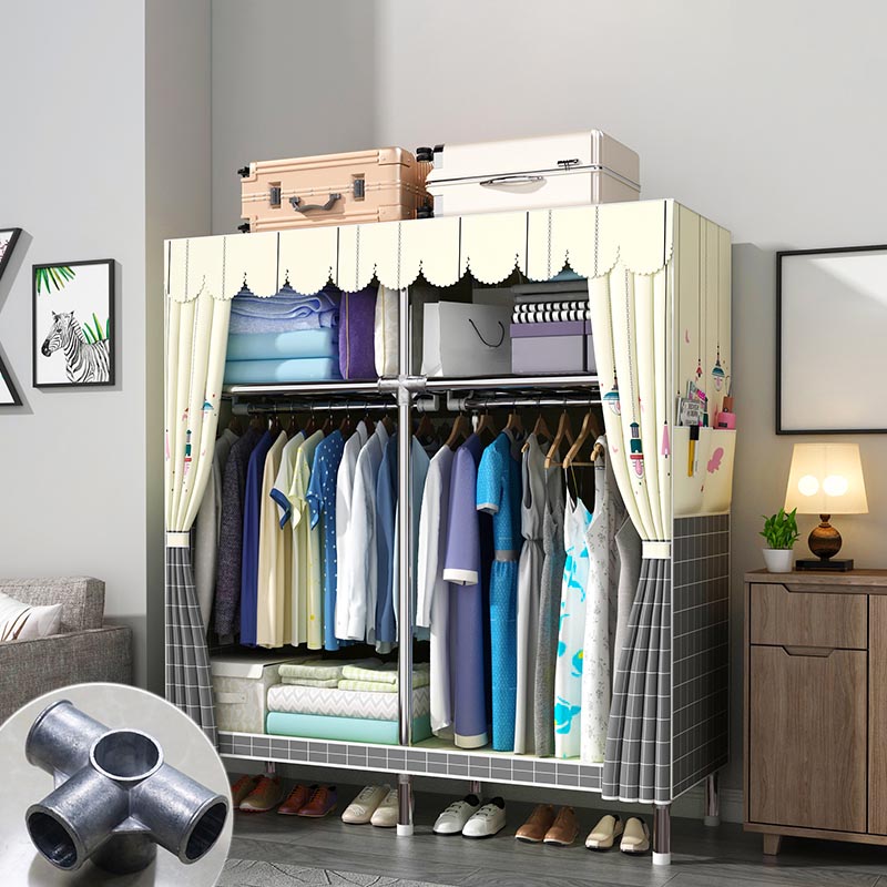 Modern Style Metal Wardrobe 3-Tier Cloth Rod Included Wardrobe Closet