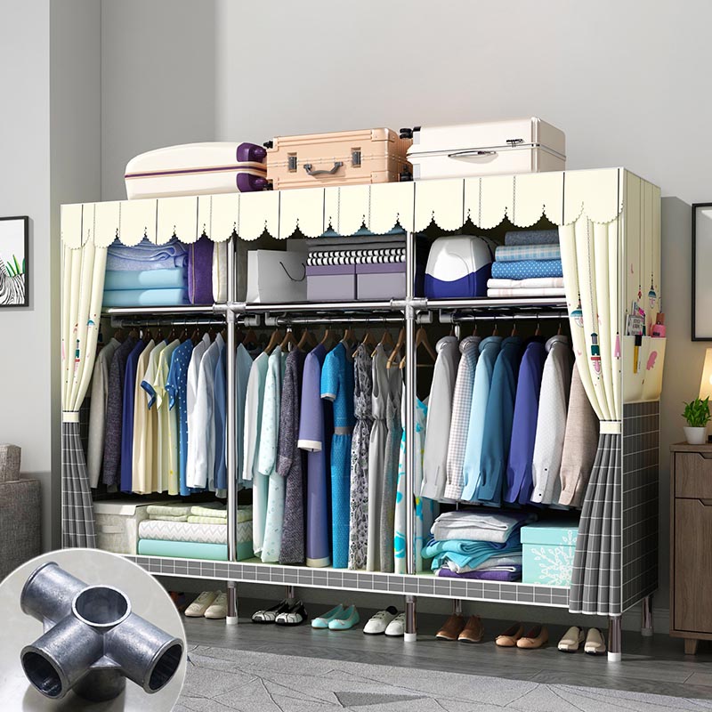 Modern Style Metal Wardrobe 3-Tier Cloth Rod Included Wardrobe Closet
