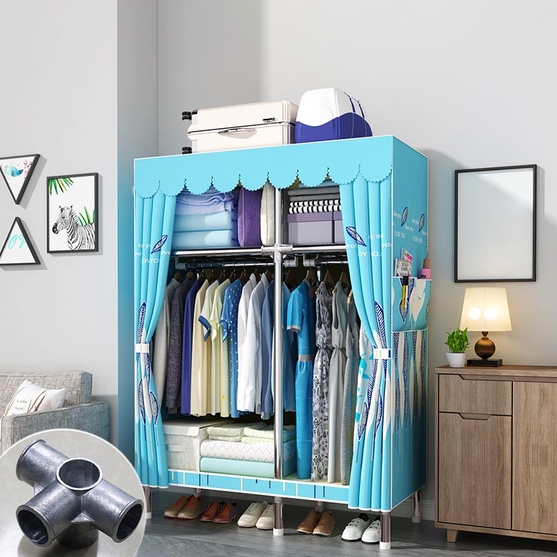 Modern Style Metal Wardrobe 3-Tier Cloth Rod Included Wardrobe Closet