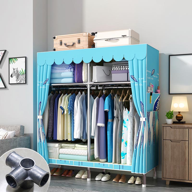 Modern Style Metal Wardrobe 3-Tier Cloth Rod Included Wardrobe Closet