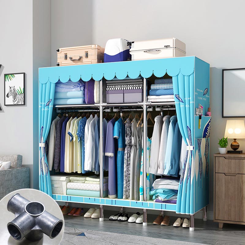 Modern Style Metal Wardrobe 3-Tier Cloth Rod Included Wardrobe Closet