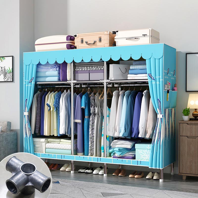 Modern Style Metal Wardrobe 3-Tier Cloth Rod Included Wardrobe Closet