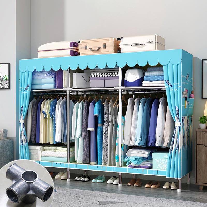 Modern Style Metal Wardrobe 3-Tier Cloth Rod Included Wardrobe Closet