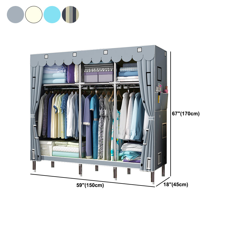 Modern Style Metal Wardrobe 3-Tier Cloth Rod Included Wardrobe Closet