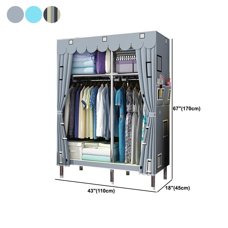 Modern Style Metal Wardrobe 3-Tier Cloth Rod Included Wardrobe Closet