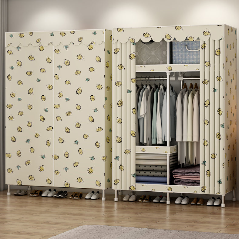 Modern Style Metal Wardrobe 3-Tier Cloth Rod Included Wardrobe Closet with Legs