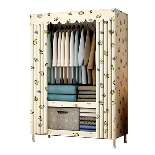 Modern Style Metal Wardrobe 3-Tier Cloth Rod Included Wardrobe Closet with Legs