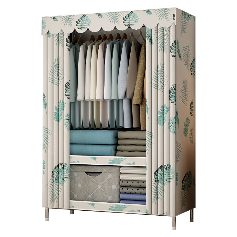 Modern Style Metal Wardrobe 3-Tier Cloth Rod Included Wardrobe Closet with Legs