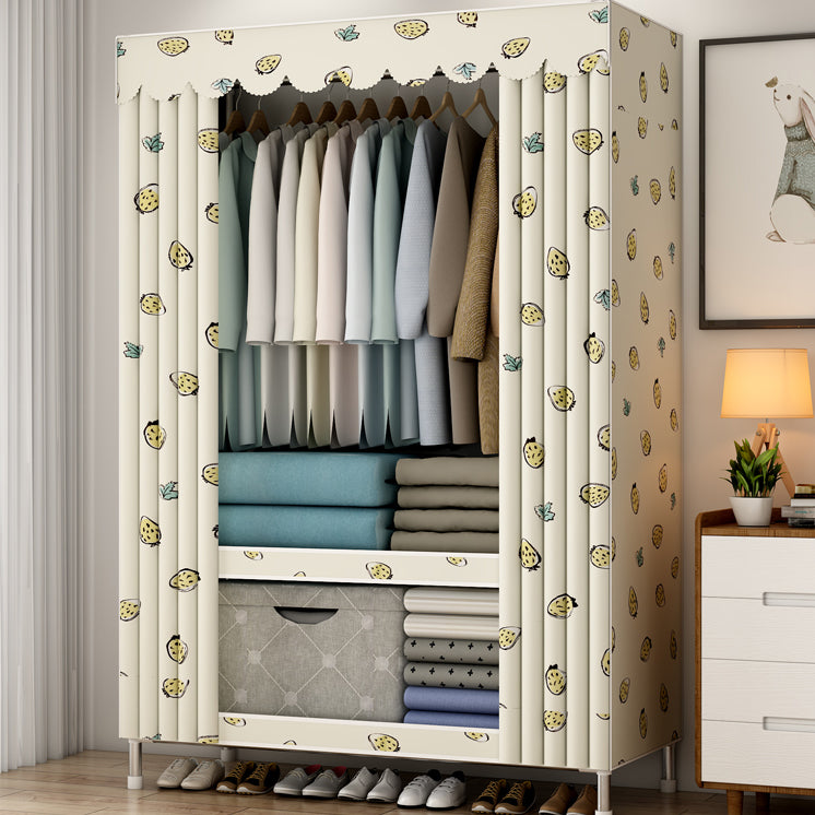 Modern Style Metal Wardrobe 3-Tier Cloth Rod Included Wardrobe Closet with Legs