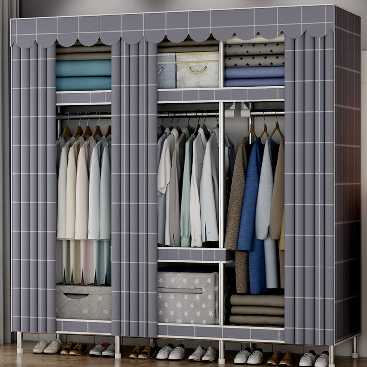Modern Style Metal Wardrobe 3-Tier Cloth Rod Included Wardrobe Closet with Legs