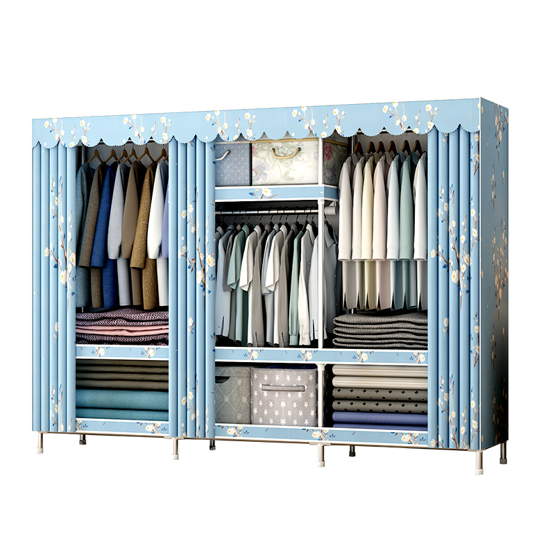 Modern Style Metal Wardrobe 3-Tier Cloth Rod Included Wardrobe Closet with Legs