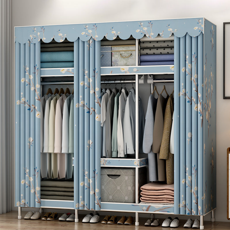 Modern Style Metal Wardrobe 3-Tier Cloth Rod Included Wardrobe Closet with Legs