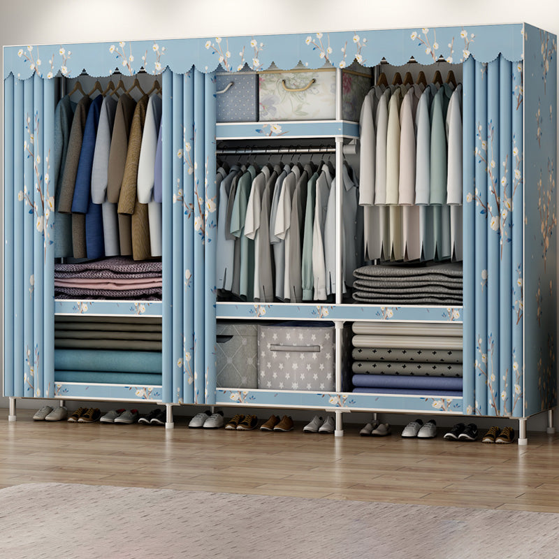 Modern Style Metal Wardrobe 3-Tier Cloth Rod Included Wardrobe Closet with Legs