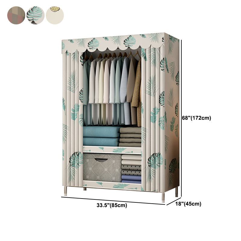 Modern Style Metal Wardrobe 3-Tier Cloth Rod Included Wardrobe Closet with Legs