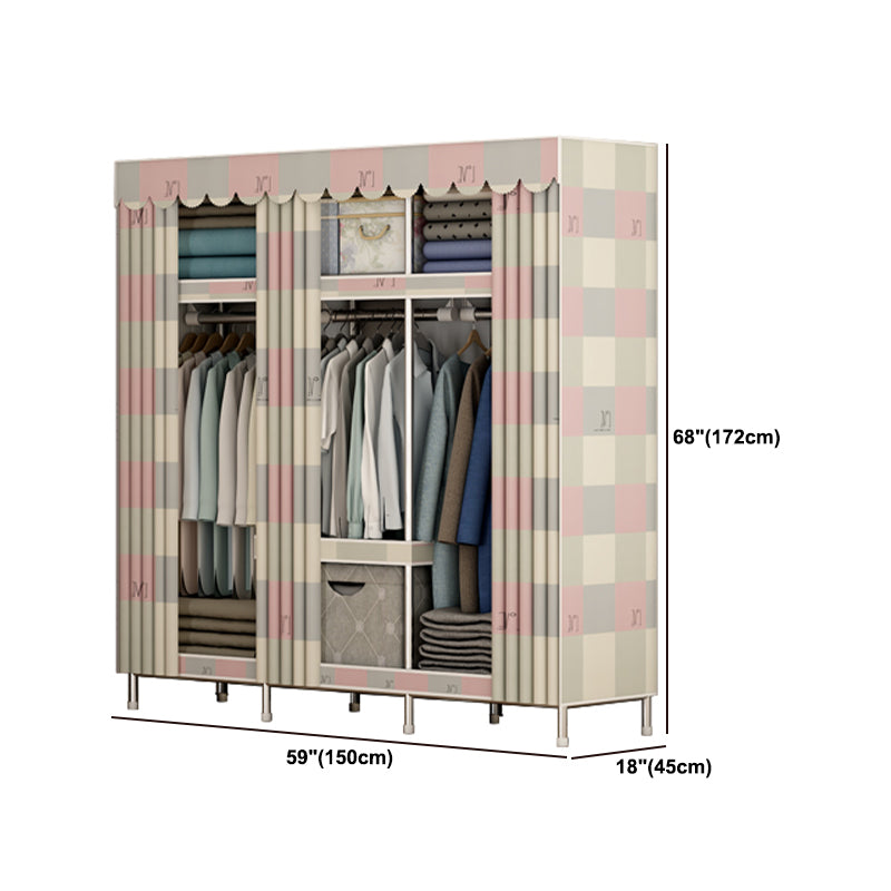 Modern Style Metal Wardrobe 3-Tier Cloth Rod Included Wardrobe Closet with Legs