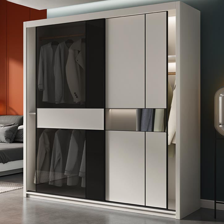 Contemporary Style Wood Wardrobe White Colour Wardrobe Closet with Sliding Door