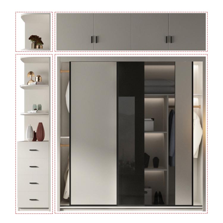 Contemporary Style Wood Wardrobe White Colour Wardrobe Closet with Sliding Door