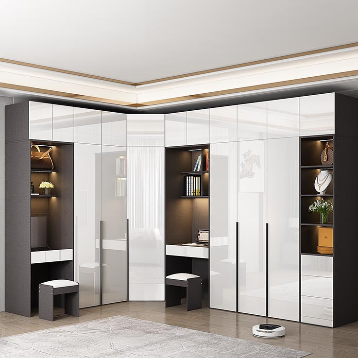 Contemporary Style Wood Wardrobe White Colour Wardrobe Closet with 1 Drawer