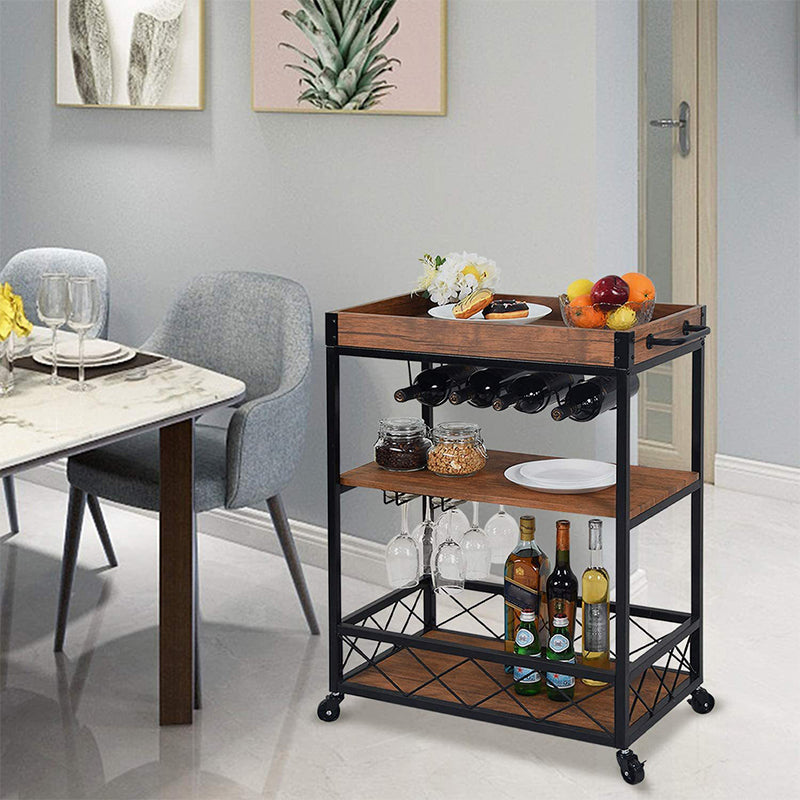 31.50" High Rolling Traditional Kitchen Trolley Wooden Kitchen Trolley for Dining Room