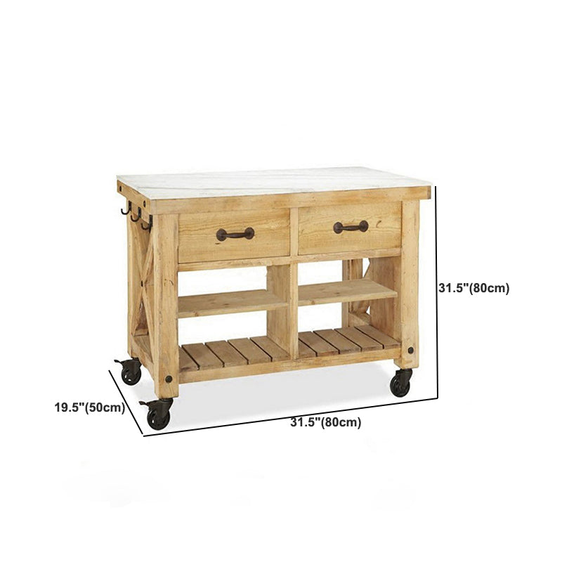 Modern Style Rolling Kitchen Cart Wood Rectangular Kitchen Island Cart with Towel Rack