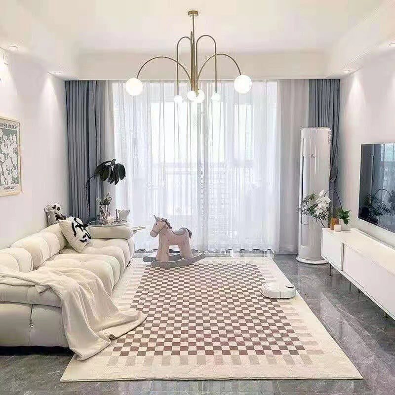 Rectangle Shape Rug Living Room Lattice Carpet Polyester Washable Area Rug