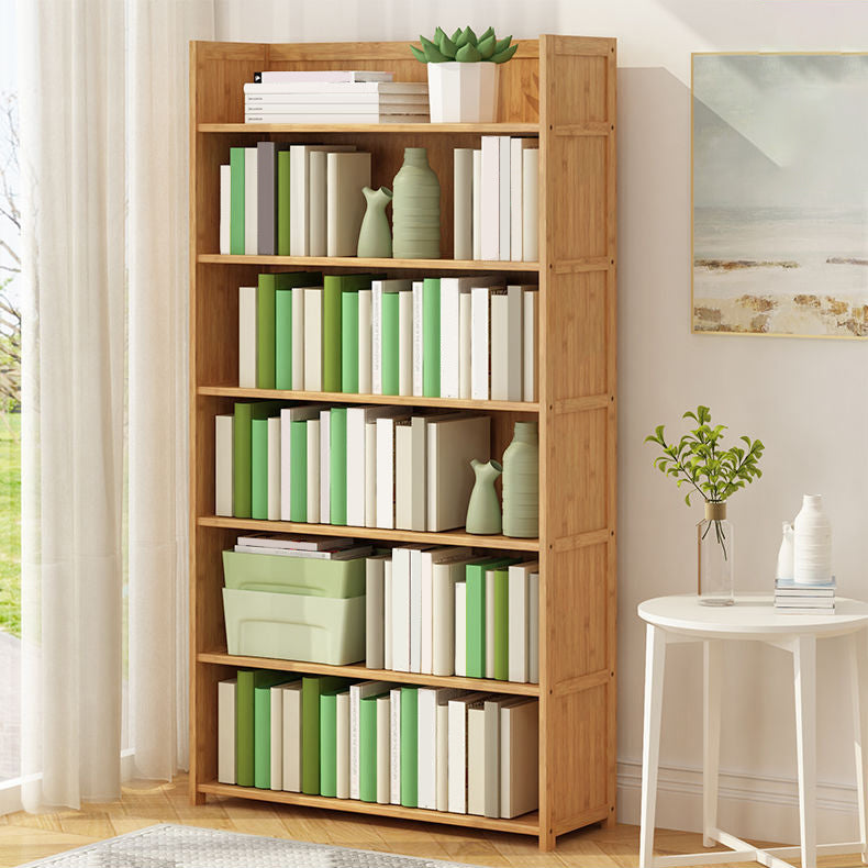 Modern Vertical Wood Book Shelf Brown Closed Back Shelf Bookcase for Study Room