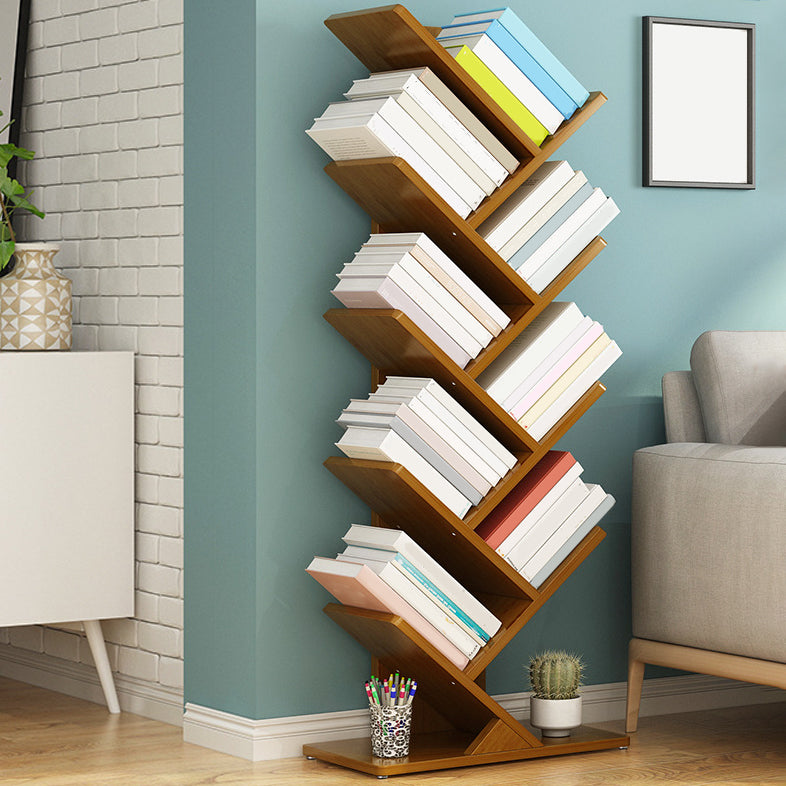 Modern Bamboo Bookshelf Geometric Closed Back Vertical Bookcase