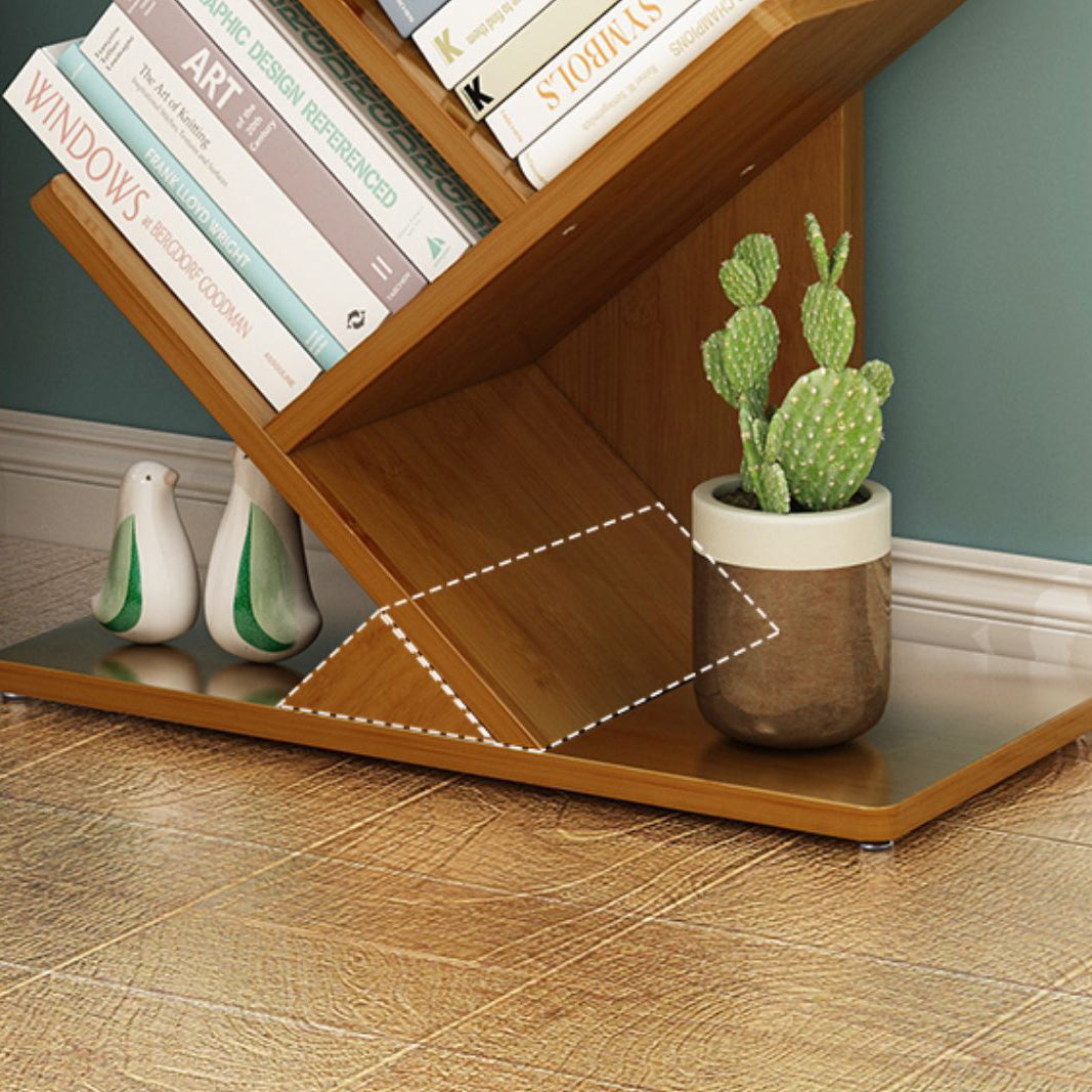 Modern Bamboo Bookshelf Geometric Closed Back Vertical Bookcase