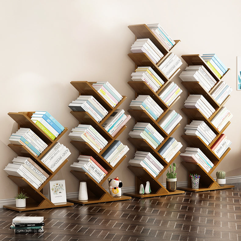 Modern Bamboo Bookshelf Geometric Closed Back Vertical Bookcase