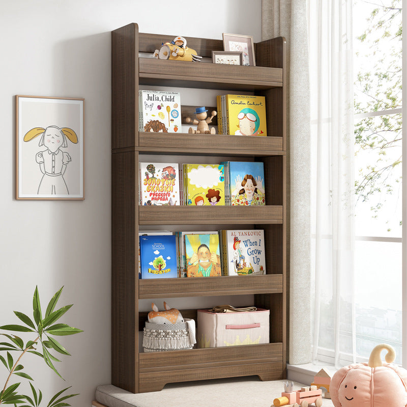 Modern Engineered Wood Bookshelf Standard Vertical Bookcase in Burnish