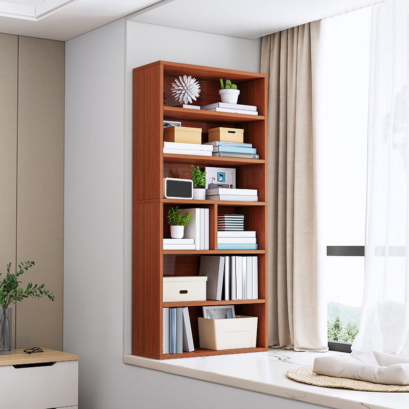 Modern Engineered Wood Bookshelf Standard Vertical Bookcase in Burnish