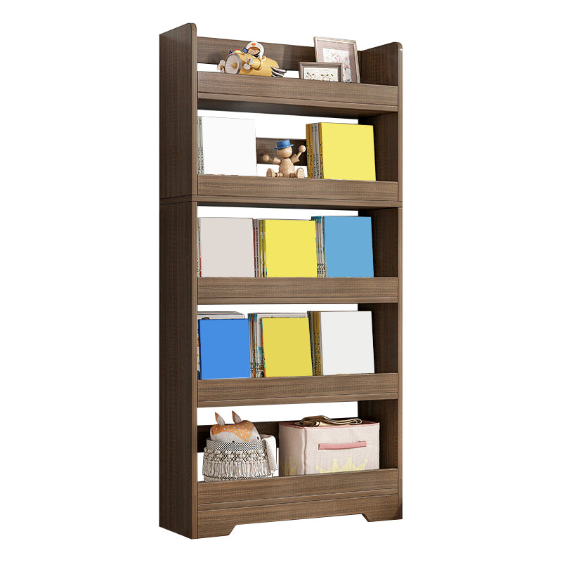 Modern Engineered Wood Bookshelf Standard Vertical Bookcase in Burnish