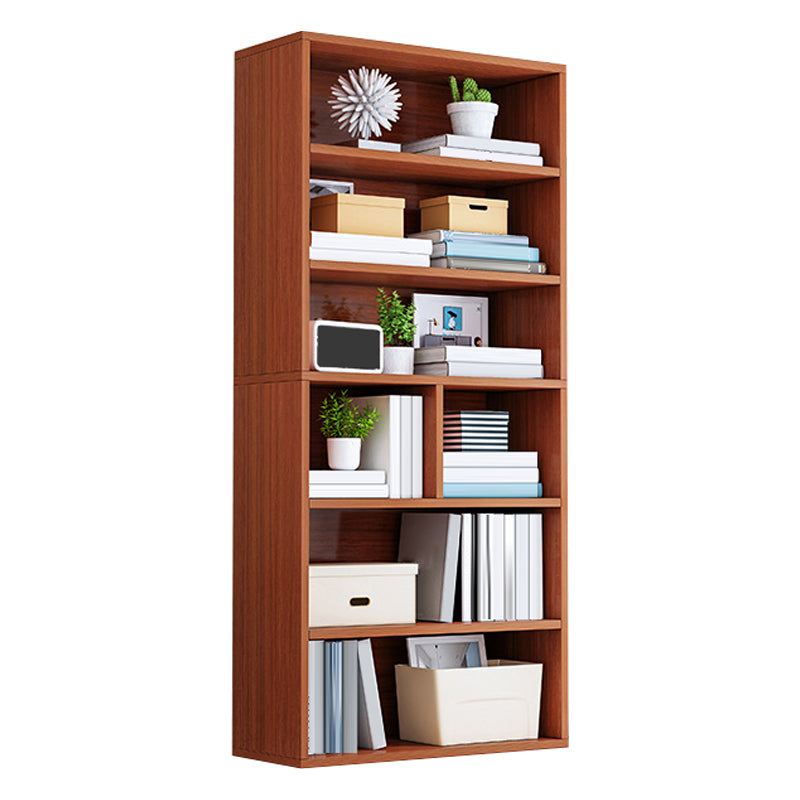 Modern Engineered Wood Bookshelf Standard Vertical Bookcase in Burnish