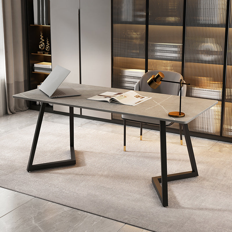 Grey/White Rectangular Writing Desk Bedroom Office Desk with Metal Legs